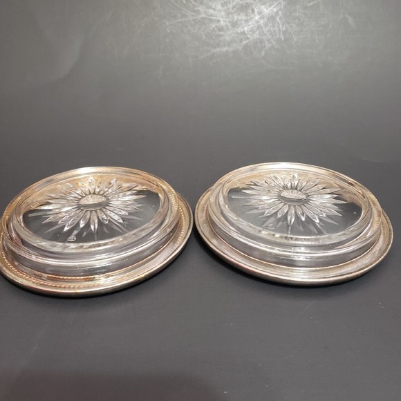 Leonard Silver plate Starburst Cut Crystal Coasters Lot of 2 ITALY - Picture 6 of 10